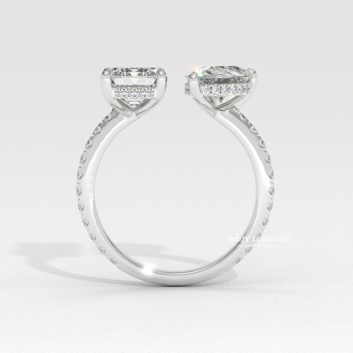 modern engagement ring, romantic proposal ring, pear diamond ring, emerald diamond ring, unique engagement ring, engagement jewelry, bridal accessories, luxury bridal ring,