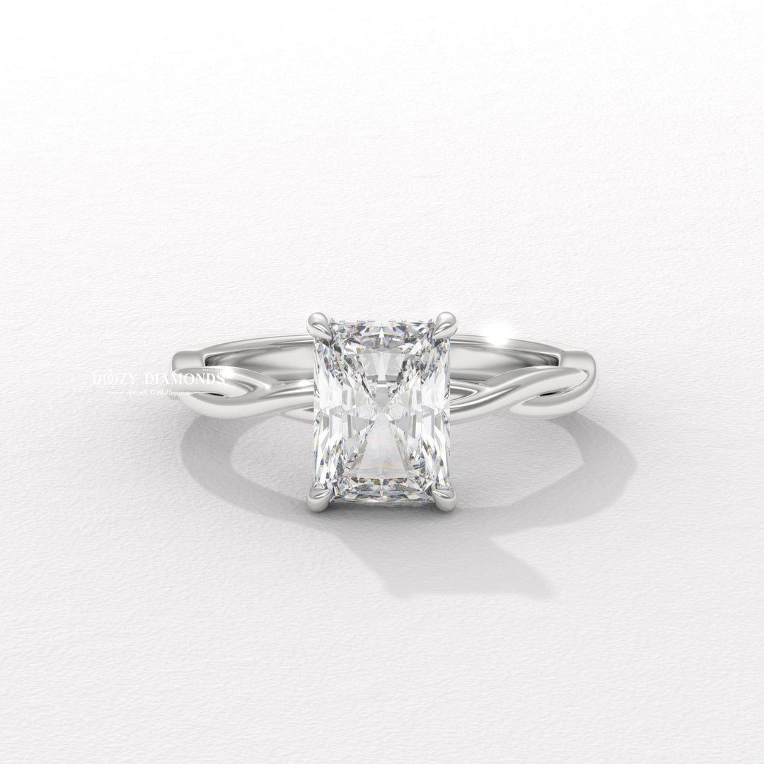 modern engagement ring, romantic proposal ring, radiant center stone ring, radiant shape diamond ring, brilliant cut diamond ring, engagement jewelry, bridal accessories,