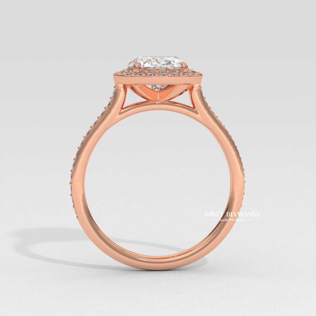 premium bridal ring, luxury engagement jewelry, timeless bridal jewelry, oval halo setting, halo lab diamond ring, engagement ring trends, designer bridal jewelry, statement bridal ring