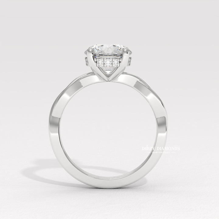 modern romantic ring, classic round ring, round diamond solitaire, solitaire engagement ring, micro pave diamond ring, french pave ring, shared prong pave ring, split shank engagement ring,