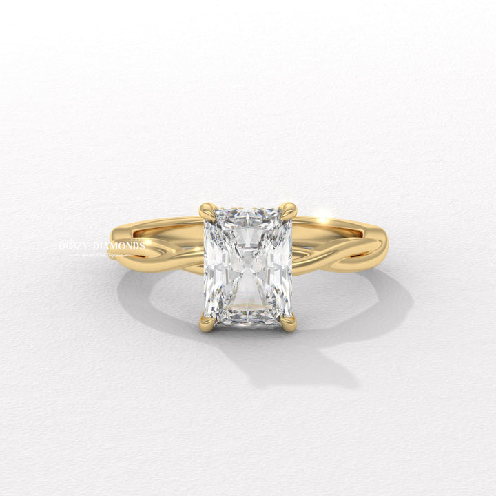 nature inspired diamond ring, radiant cut diamond ring, radiant engagement ring, radiant diamond ring, white gold engagement ring, floral engagement ring, botanical engagement ring,