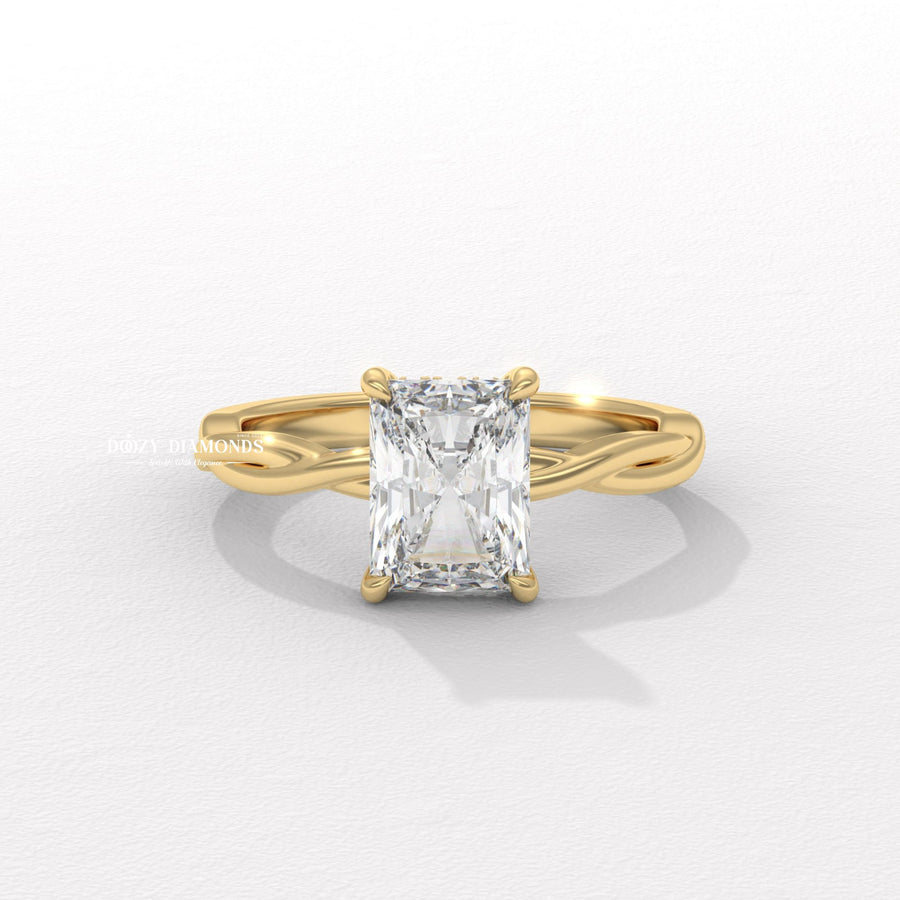 nature inspired diamond ring, radiant cut diamond ring, radiant engagement ring, radiant diamond ring, white gold engagement ring, floral engagement ring, botanical engagement ring,