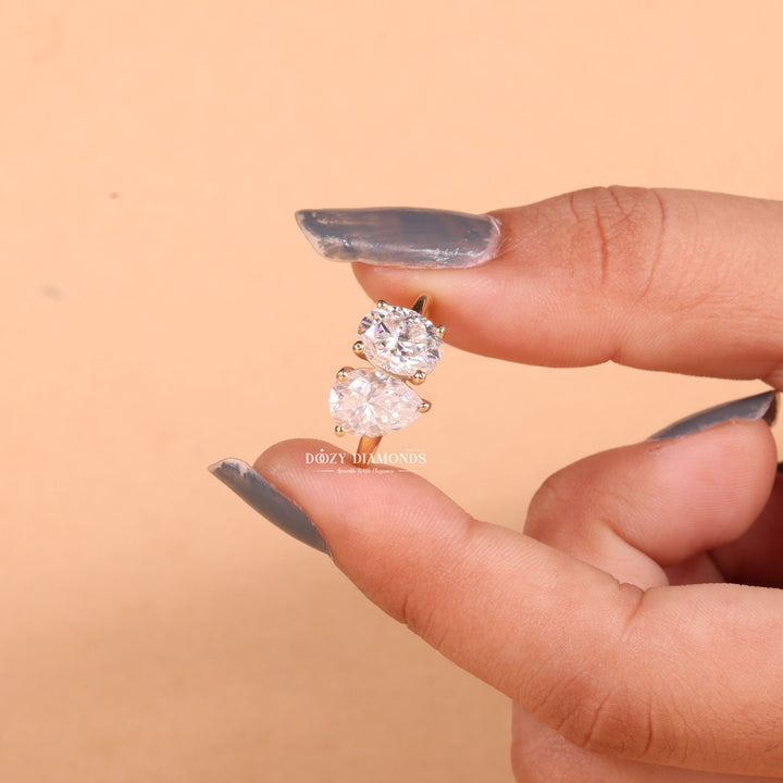 Pear & Oval Cut Lab Grown Diamond E/VS2 Toi et Moi Engagement Ring - Doozy Diamonds