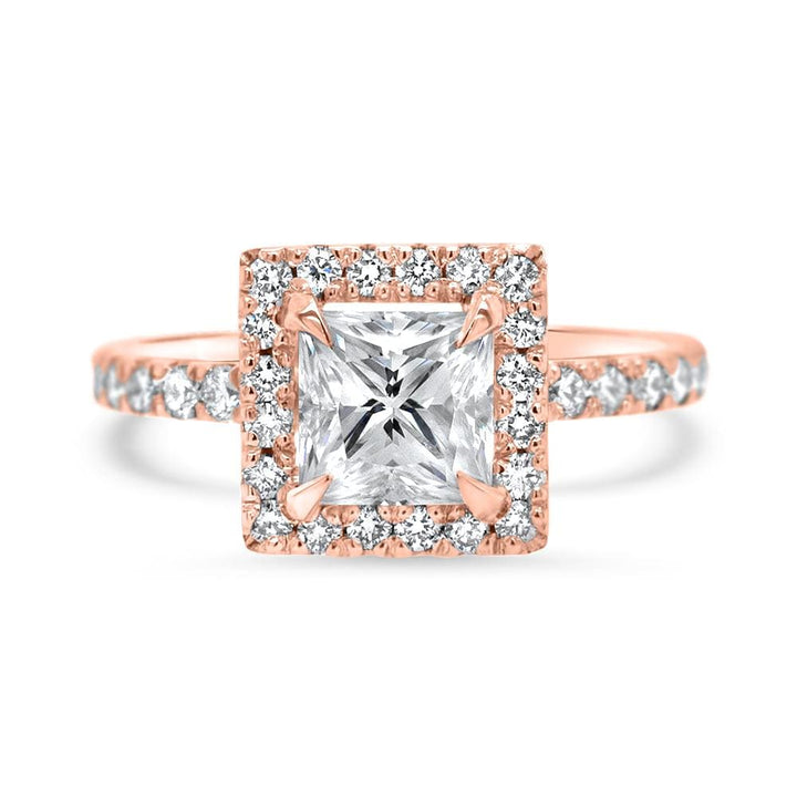 1.0CT Princess Cut Halo Diamond Moissanite Engagement Ring