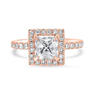 1.0CT Princess Cut Halo Diamond Moissanite Engagement Ring