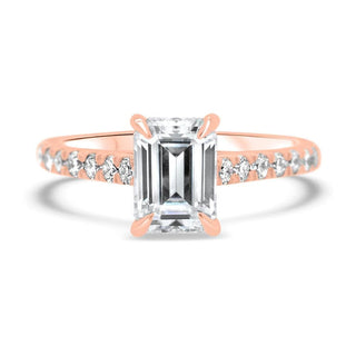 1.0CT Emerald Cut Moissanite Diamond Pave Engagement Ring