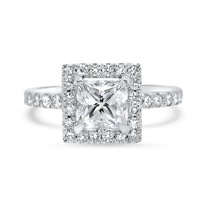 1.0CT Princess Cut Halo Diamond Moissanite Engagement Ring