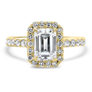 1.0CT Emerald Cut Halo Diamond Moissanite Engagement Ring