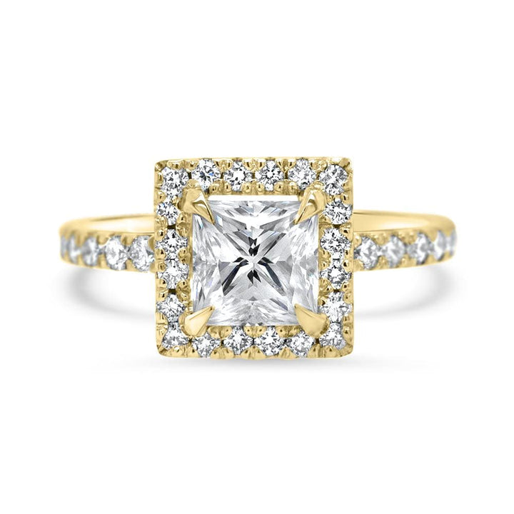 1.0CT Princess Cut Halo Diamond Moissanite Engagement Ring