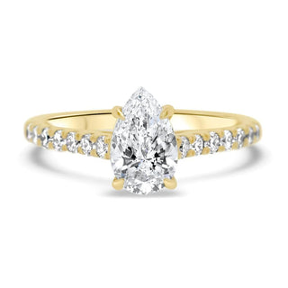 1.0CT Pear Cut Moissanite Pave Diamond Engagement Ring