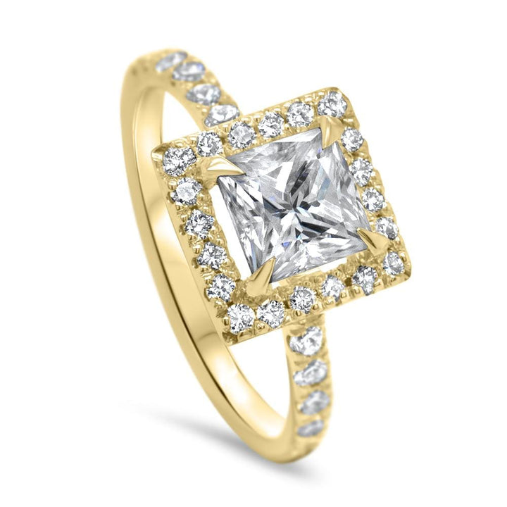 1.0CT Princess Cut Halo Diamond Moissanite Engagement Ring