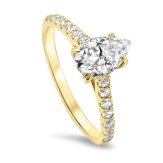 1.0CT Pear Cut Moissanite Pave Diamond Engagement Ring