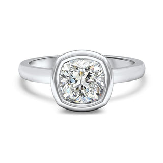 1.0CT Bezel Set Cushion Cut Moissanite Diamond Engagement Ring