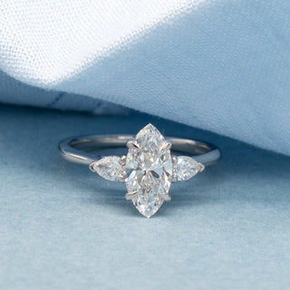 1.0CT Marquise Cut Three Stone Moissanite Diamond Engagement Ring