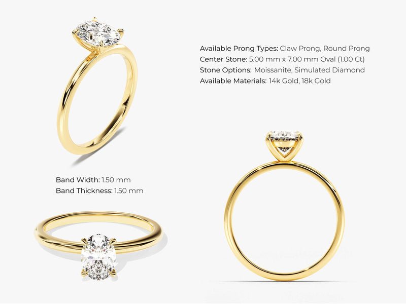 Oval cut engagement ring side view showing band detail