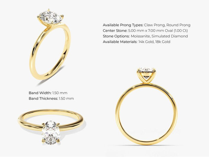 Oval cut engagement ring side view showing band detail