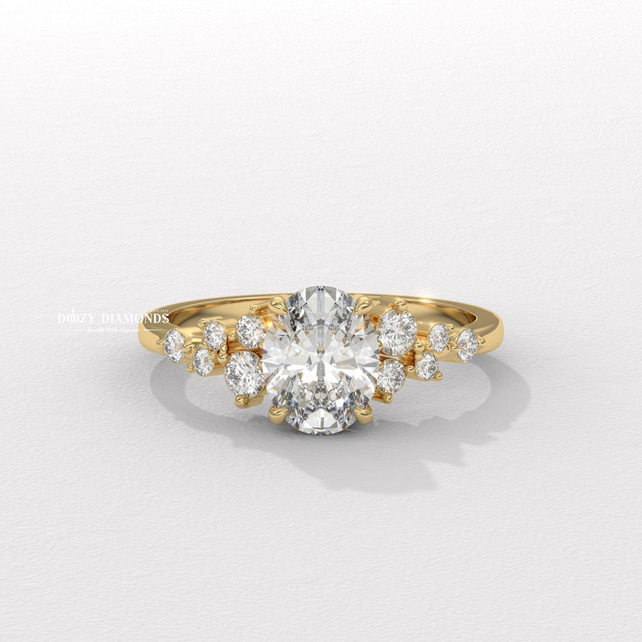 oval cut diamond ring, oval cluster ring, oval engagement ring