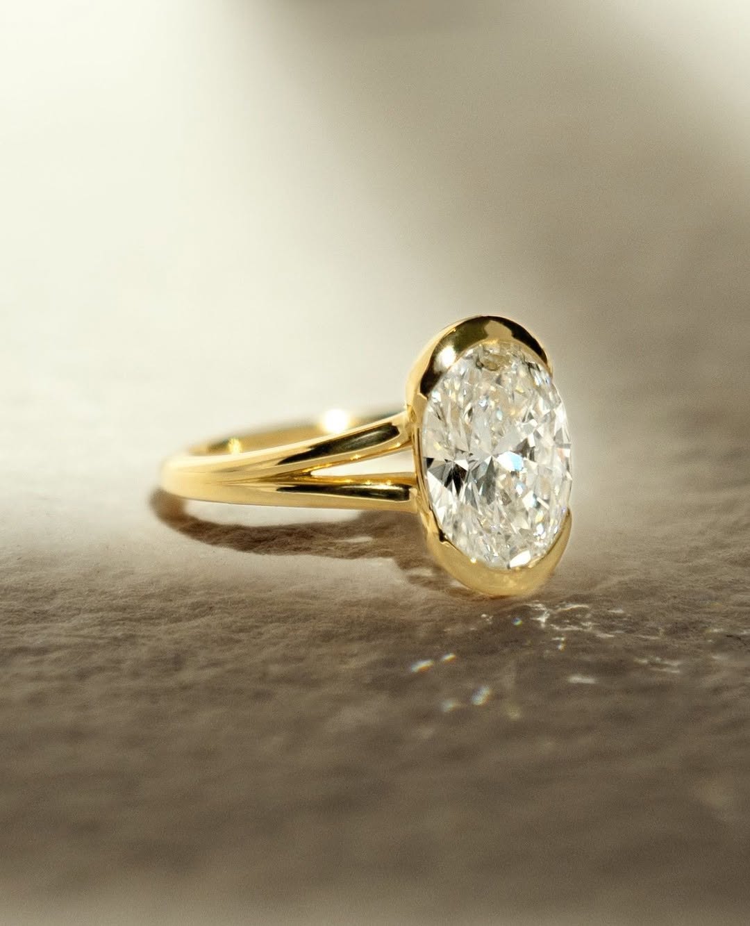 1.50 - 2.50 CT Oval Cut Lab Grown Diamond Half Bezel Engagement Ring - Doozy Diamonds
