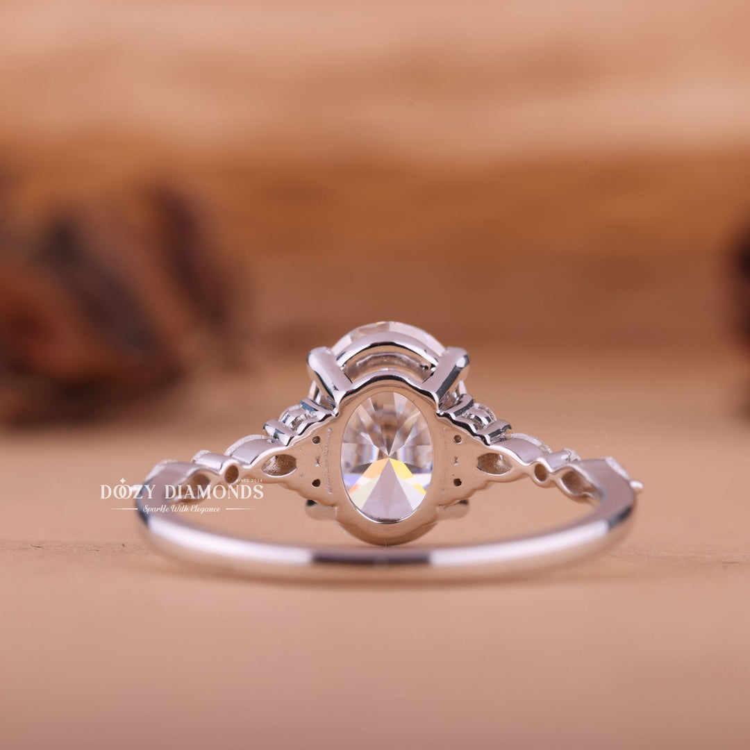 2.0CT - 4.0CT Oval E/VS2 Lab Created Cluster Diamond Engagement Ring - Doozy Diamonds