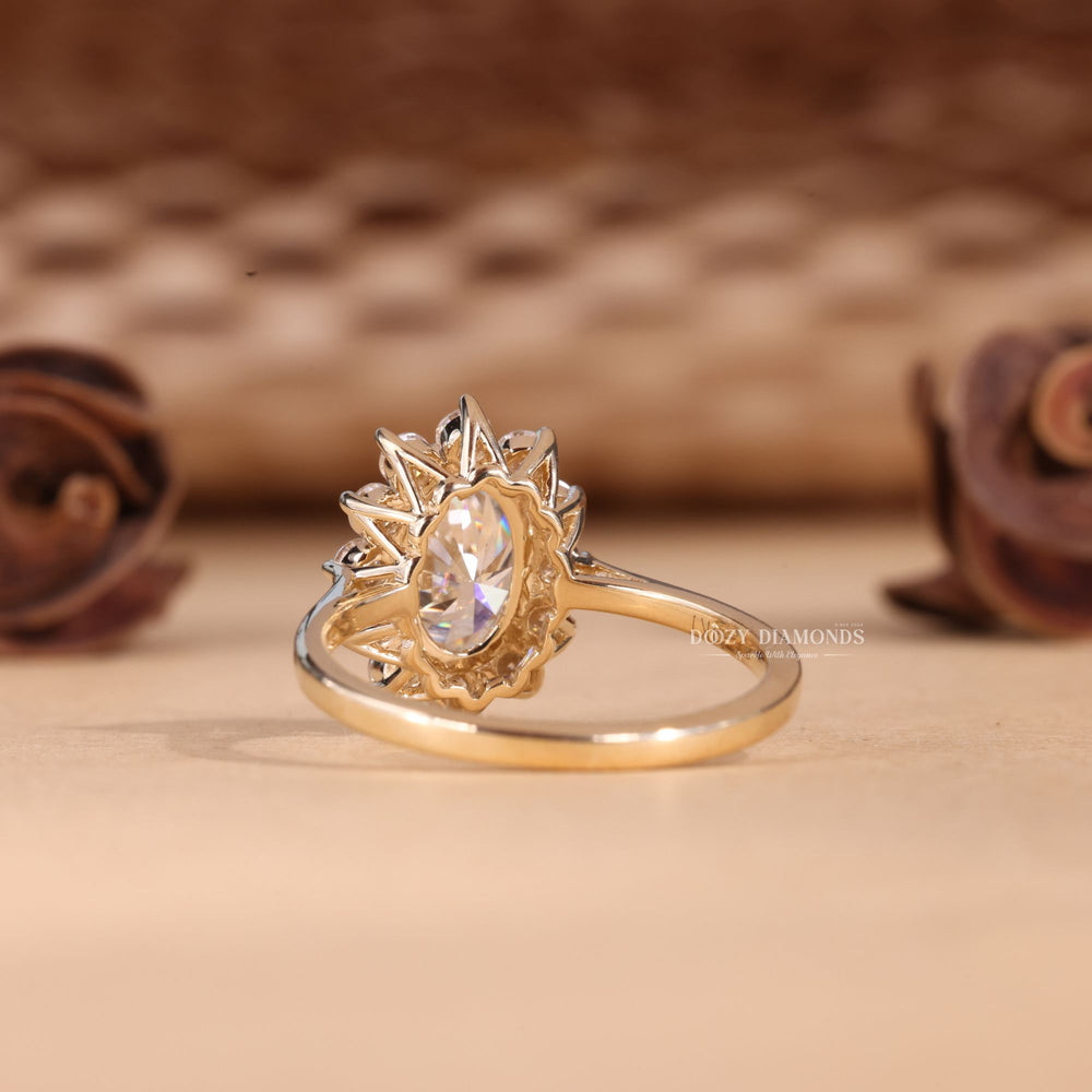 2.0CT - 3.0CT Oval Cut E/VS2 Lab Grown Diamond Floral Halo Engagement Ring - Doozy Diamonds