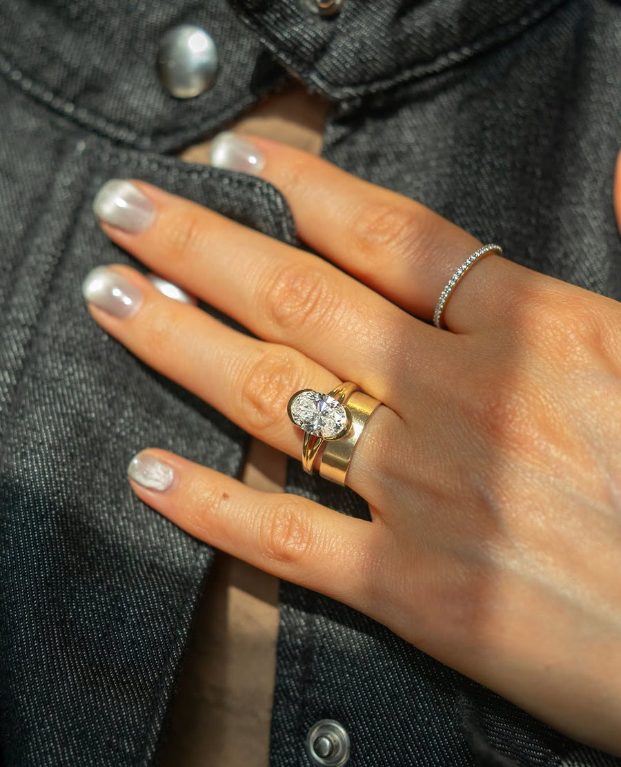 1.50 - 2.50 CT Oval Cut Lab Grown Diamond Half Bezel Engagement Ring - Doozy Diamonds