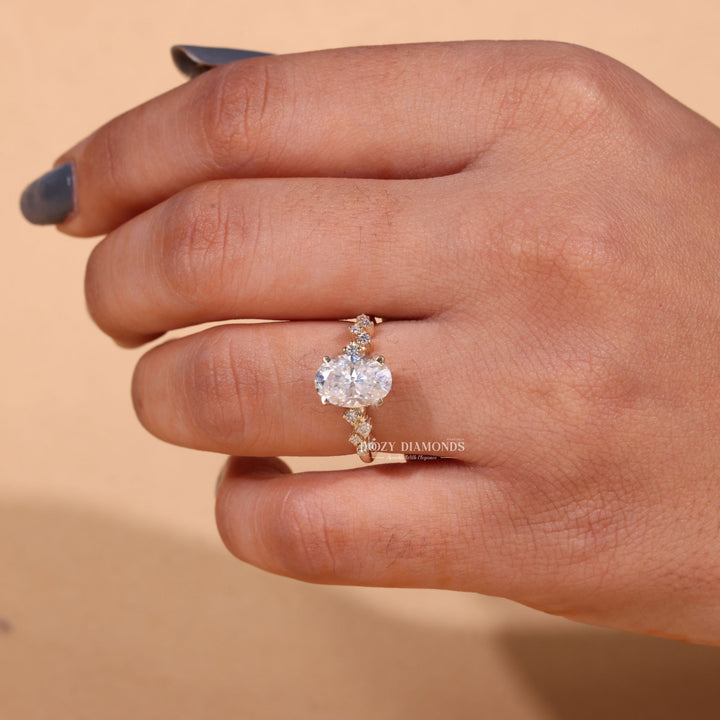2.0CT - 3.0CT Oval Cut E/VS1 Lab Grown Diamond Zig Zag Pave Engagement Ring - Doozy Diamonds