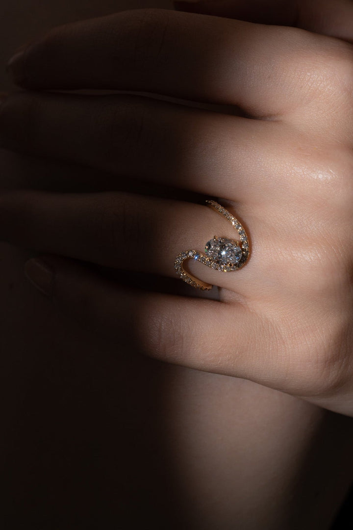 1.0CT - 2.0CT Oval Cut Lab Grown Diamond Wave Engagement Ring for Women - Doozy Diamonds