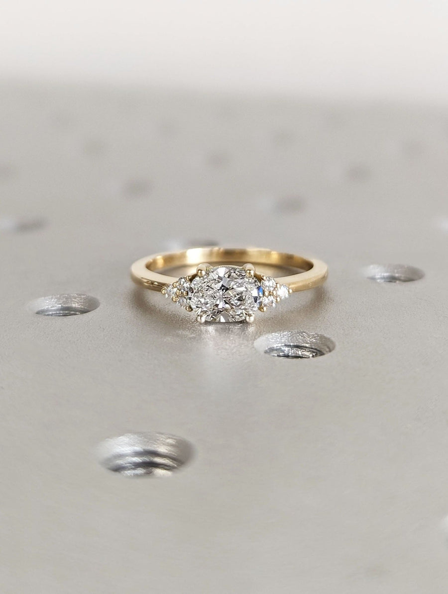 east west oval cluster lab grown diamond ring for women,