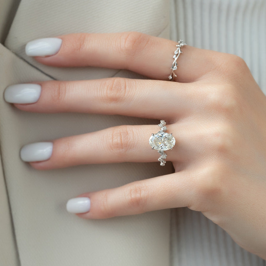 3.0 - 5.0 CT Oval Lab Grown Diamond Hidden Halo & Pave Engagement Ring - Doozy Diamonds