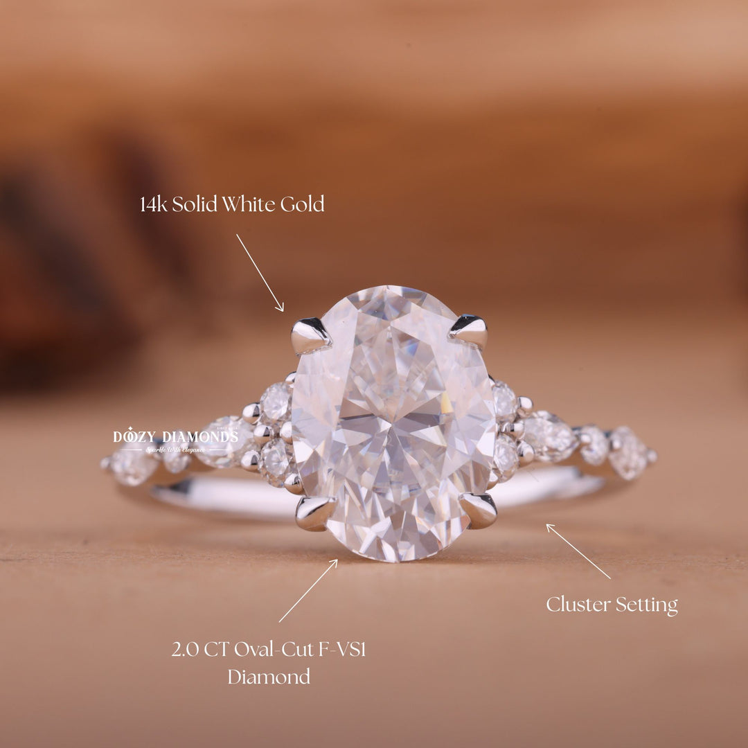 2.0CT - 4.0CT Oval E/VS2 Lab Created Cluster Diamond Engagement Ring - Doozy Diamonds
