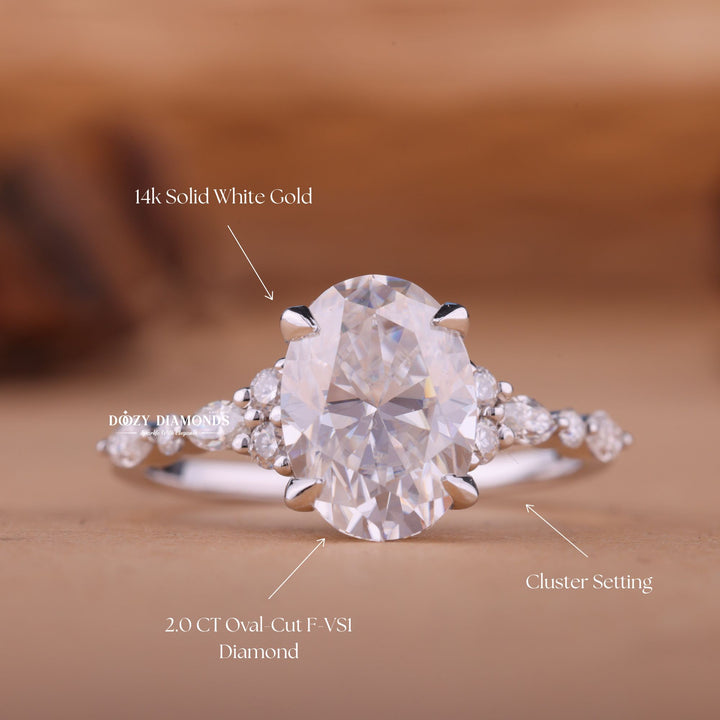 2.0CT - 4.0CT Oval E/VS2 Lab Created Cluster Diamond Engagement Ring - Doozy Diamonds