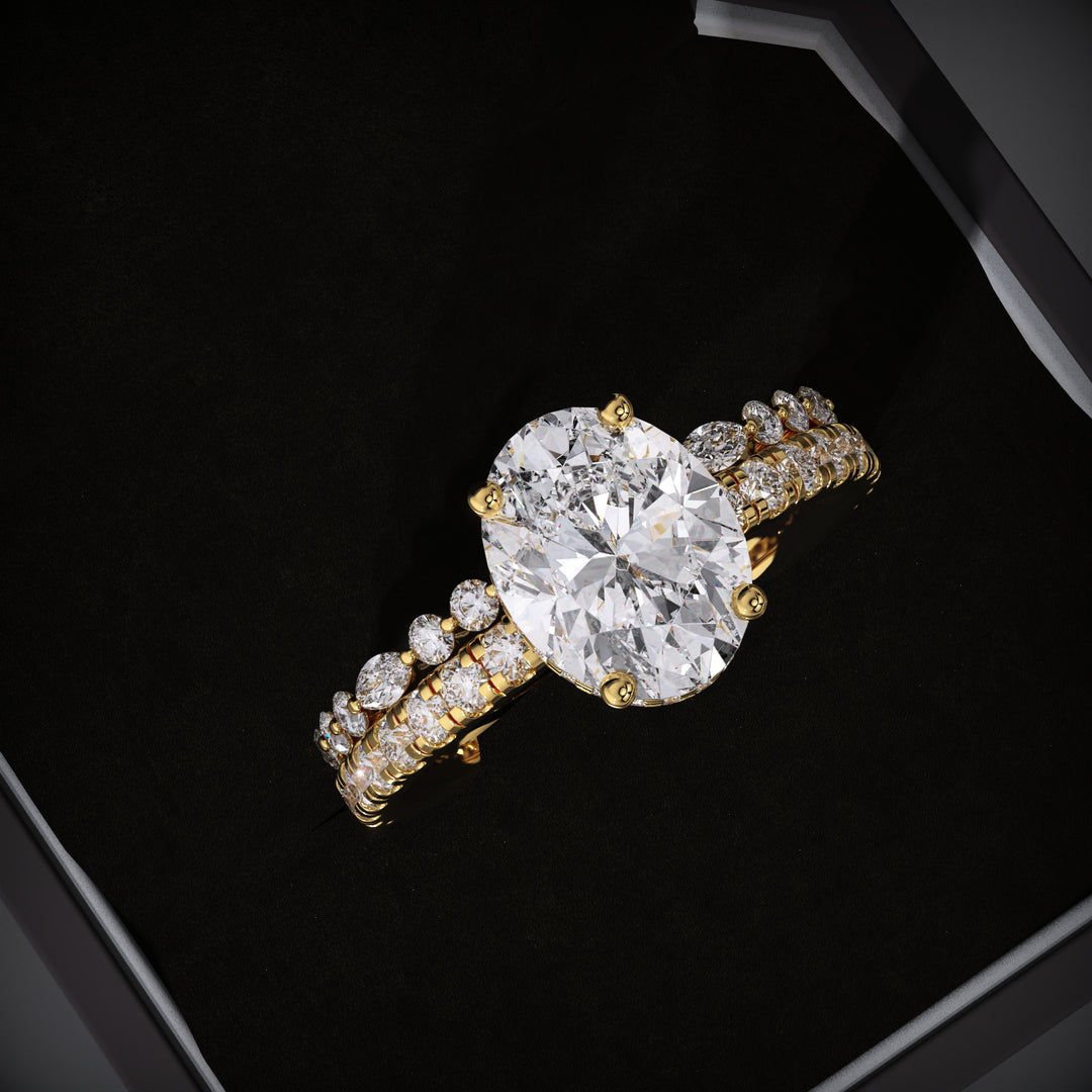 Oval Hidden Halo Lab Grown Engagement Ring - Floating Bubble Wedding Band