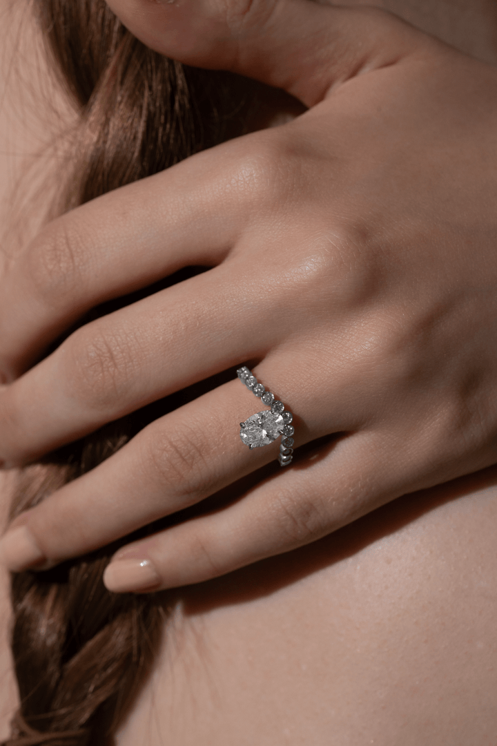 1.0CT - 2.0CT Oval Cut Lab Grown Diamond Bubble Pave Engagement Ring - Doozy Diamonds