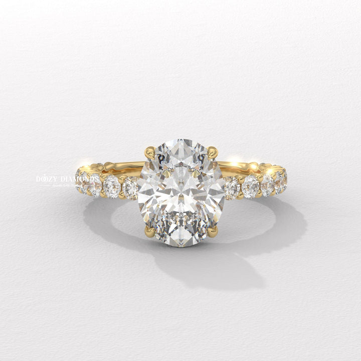 oval lab diamond ring, oval cut lab diamond, oval solitaire pave ring, oval diamond band ring, oval bridal ring, elongated diamond ring, oval center stone ring, oval proposal ring