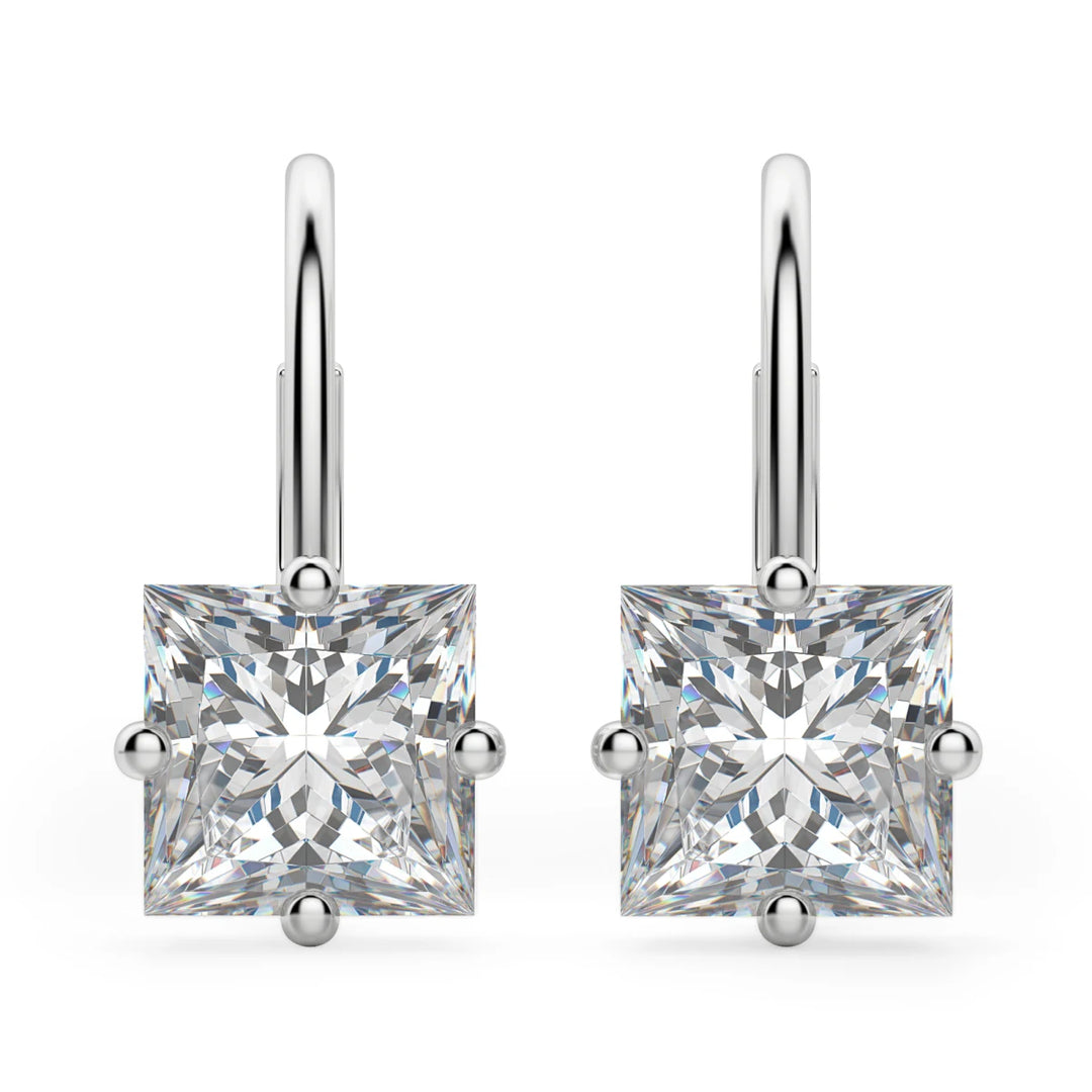 Princess Cut Moissanite Diamond Solitaire Drop Earrings