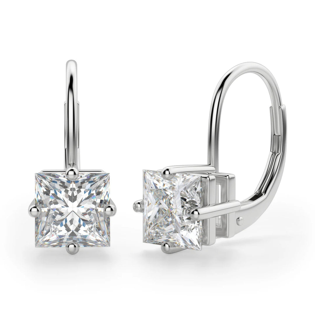 Princess Cut Moissanite Diamond Solitaire Drop Earrings