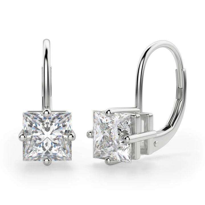 Princess Cut Moissanite Diamond Solitaire Drop Earrings