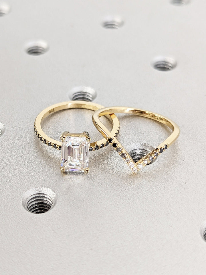 emerald cut solitaire pave diamond ring