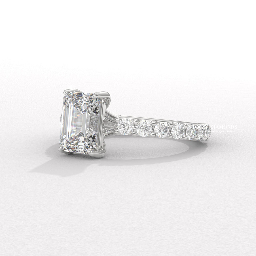pave diamond band, luxury emerald ring, art deco diamond ring, vintage style wedding ring, modern bridal ring, classic bridal jewelry, emerald diamond band ring, stackable wedding band,
