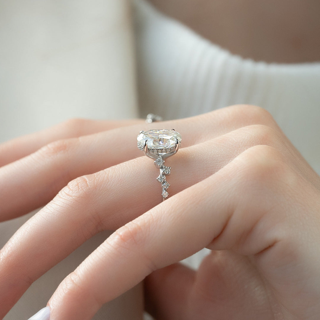 3.0 - 5.0 CT Oval Lab Grown Diamond Hidden Halo & Pave Engagement Ring - Doozy Diamonds