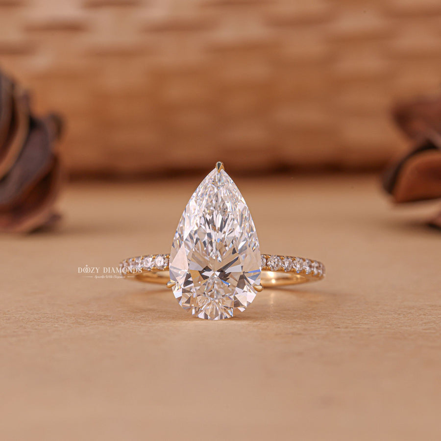 3.50CT - 4.50CT Pear Cut E/VS2 Lab Grown Diamond Hidden Halo Engagement Ring - Doozy Diamonds