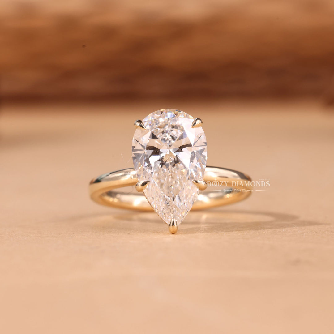 3.0CT - 5.0CT Pear Cut E/VS1 Lab Grown Diamond Hidden Halo Engagement Ring - Doozy Diamonds