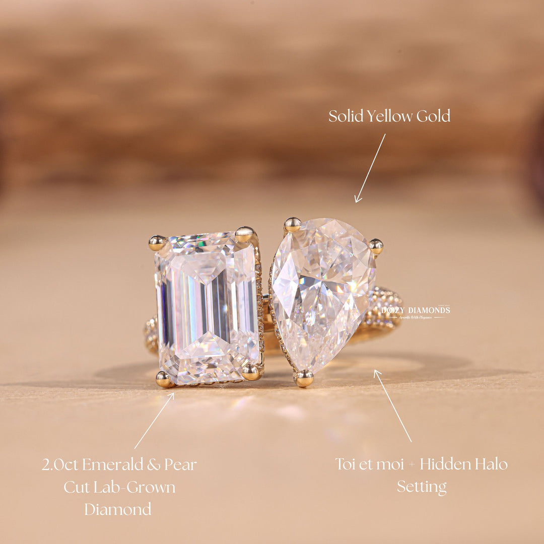 lab grown diamond engagement ring

pear and emerald cut diamond ring

lab grown two stone diamond ring

toi et moi diamond engagement ring