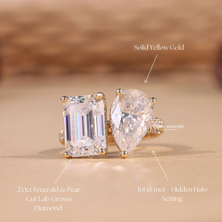 lab grown diamond engagement ring

pear and emerald cut diamond ring

lab grown two stone diamond ring

toi et moi diamond engagement ring