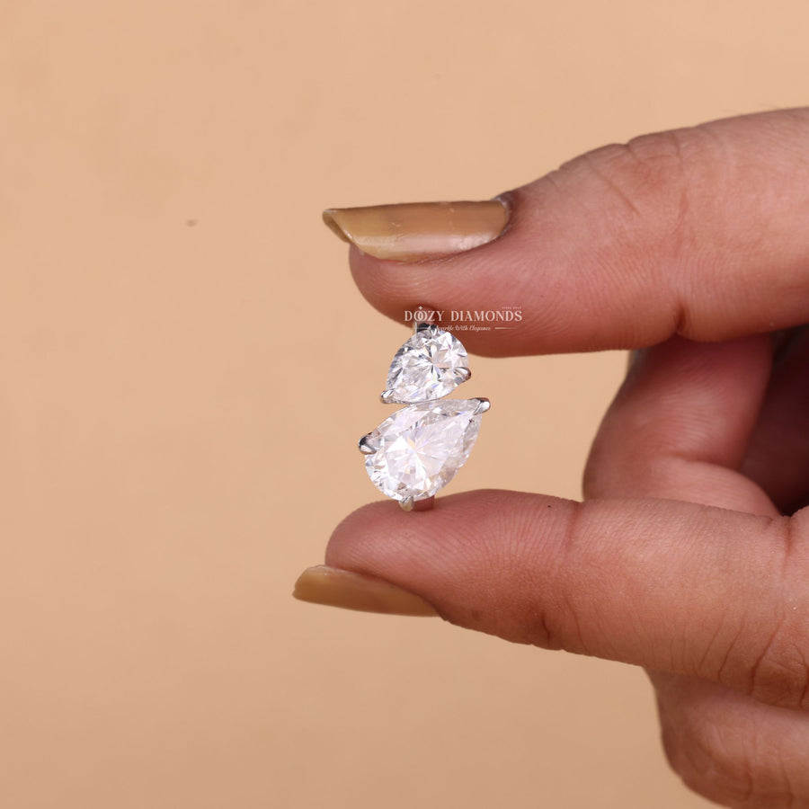 Pear Cut Lab Grown Toi et Moi Diamond F/VS1 Engagement Ring - Doozy Diamonds