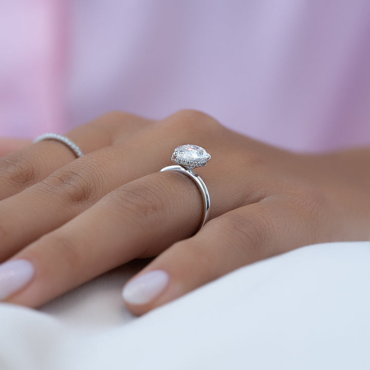 1.0 - 3.0 CT Pear Lab Grown Diamond Hidden Halo Engagement Ring - Doozy Diamonds