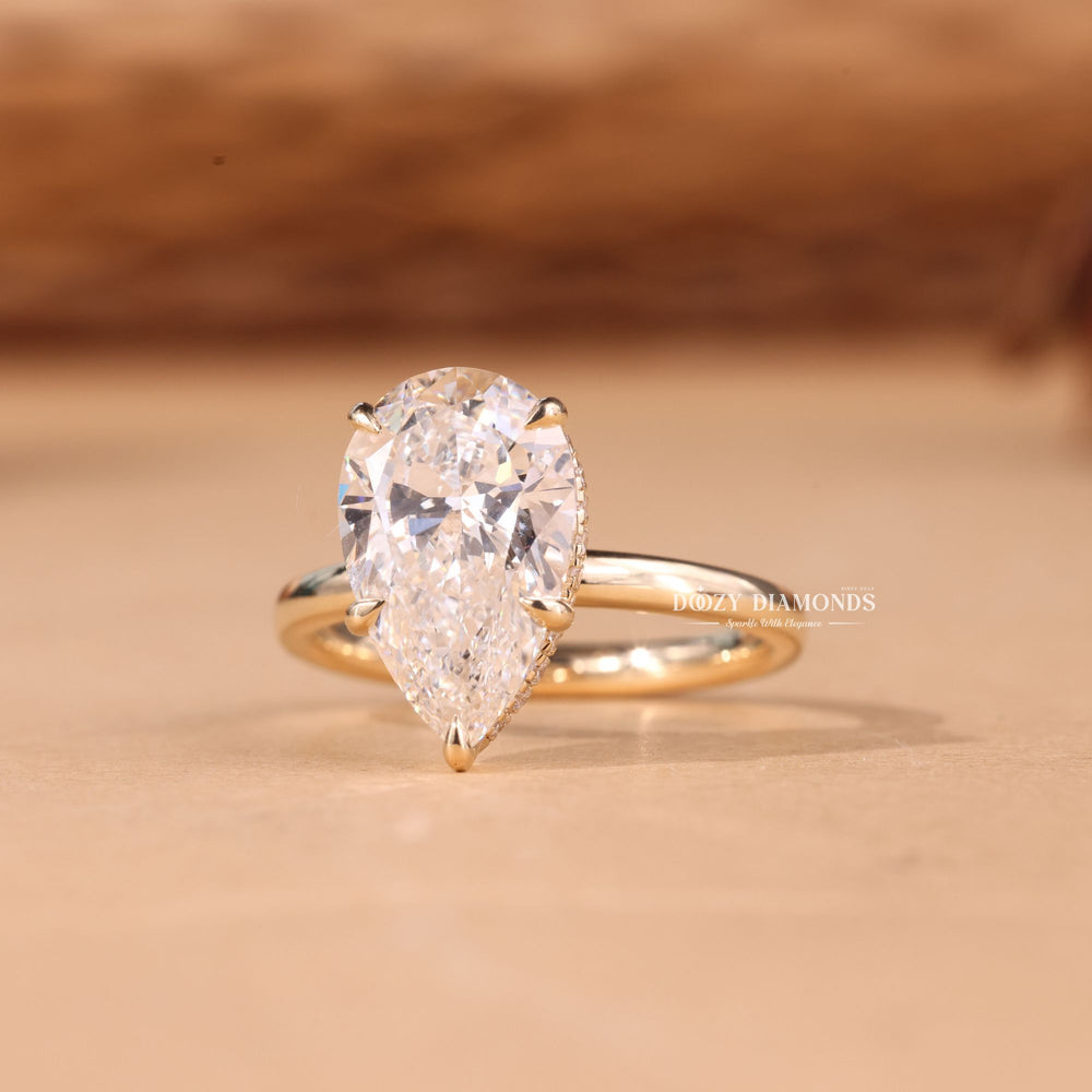 3.0CT - 5.0CT Pear Cut E/VS1 Lab Grown Diamond Hidden Halo Engagement Ring - Doozy Diamonds