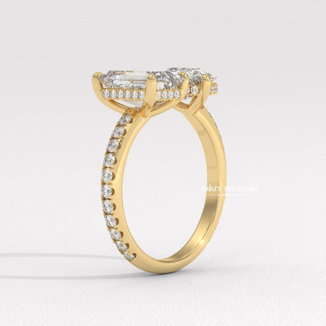two stone engagement ring, toi et moi engagement ring, pear cut diamond ring,