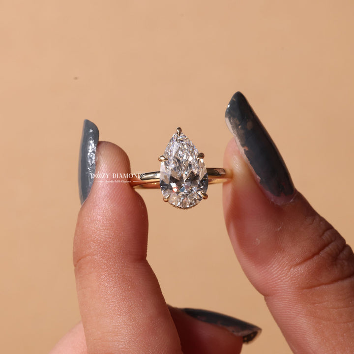 3.0CT - 5.0CT Pear Cut E/VS1 Lab Grown Diamond Hidden Halo Engagement Ring - Doozy Diamonds