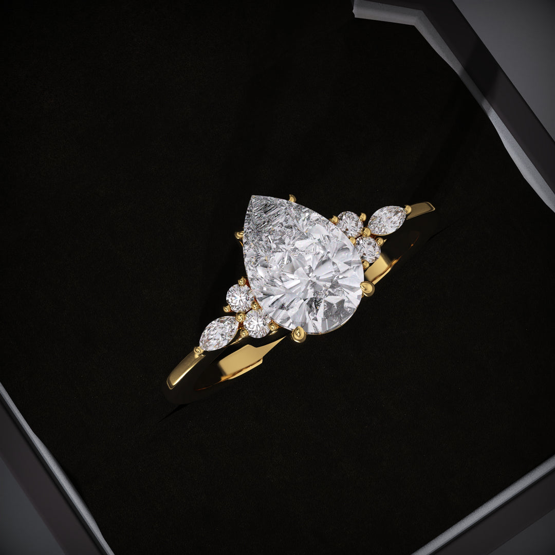 pear lab grown diamond ring
cluster engagement ring
F VS2 diamond ring
pear cut engagement ring
lab grown diamond engagement ring